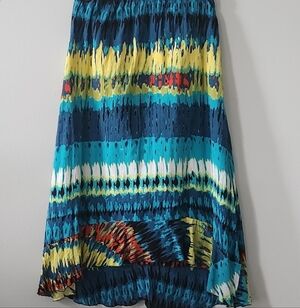 Notations Blue and Yellow High Low Boho Peasant Hippie Skirt